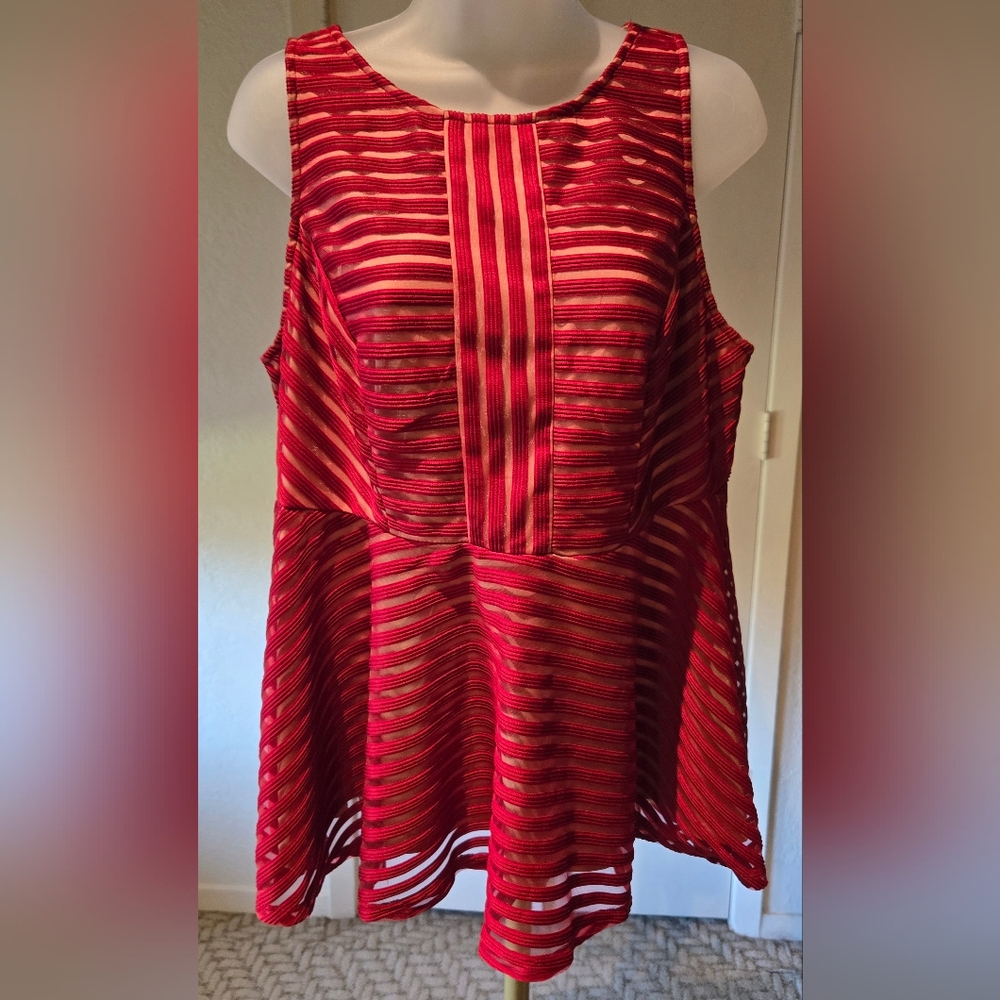 Torrid Red And Sheer Sleeveless Peplum Women's Blouse
